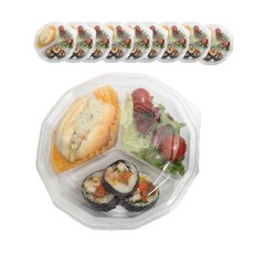 Pikeunikhauseu 透明3格圓形餐盒+蓋子, 10個, 1組