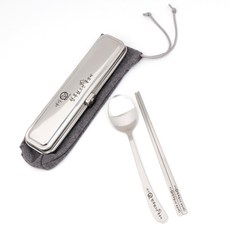 RAONNURI 攜帶式不鏽鋼餐具組 L號, 灰色, 湯匙盒+湯匙+筷子+收納袋, 1組