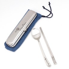 RAONNURI 攜帶式不鏽鋼餐具組 L號, 藍色, 餐具盒+湯匙+筷子+收納袋, 1組