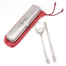 RAONNURI 不鏽鋼環保餐具組, 紅色的, 湯匙+筷子+餐具盒+收納袋, 1套