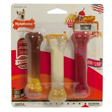 나일라본 맛충만 강아지 장난감 세트 칠리치즈 + 버터팝콘 + 체리슬러시맛 11kg 이하, 혼합 색상, 1세트