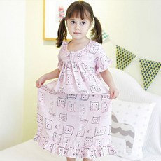 bonumam 女童款可愛貓咪圖案人造絲連身裙