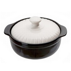 雙耳陶瓷砂鍋+白色線條設計陶瓷鍋蓋, 18cm, 1組