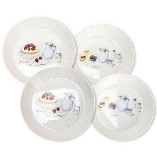 LKmade 下午茶圖案骨瓷圓盤 4件組, 1套, 混色