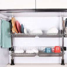 韓國製 Happy Home 支柱式水槽架 雙層 600 金色 + 捲簾式水槽瀝水架10捲 綠色, 單一顏色, 1套