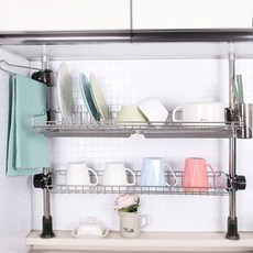 HAPPYHOME 立柱單層水槽瀝乾架+水槽卷架 10卷 綠色, 單色(置物架)+綠色(瀝水架)