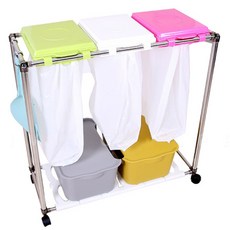 LIVING HAPPY 分類垃圾袋掛架 垃圾蓋 3入+清潔垃圾袋 100入, 綠色+白色+粉色, 1套