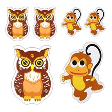 BlueMato 白板造型磁鐵 6入, 貓頭鷹，猴子