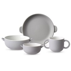 DOHO 孩童餐具組 4入, 霧面灰, 碗(S+M)+盤子+杯子