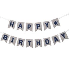 PartyPang 毛氈緞帶生日拉旗, 灰色 + 海軍藍