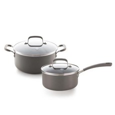 GREEN PAN MELBOURNE IH感應單柄+雙耳陶瓷塗層湯鍋+玻璃鍋蓋 2件組, 單色, 2入, 單柄平鍋(18cm)+雙柄平鍋(24cm)