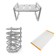 리빙해피 싱크인400 + 싱크롤선반 14롤 오렌지 + 뉴 후라이팬 정리대, 그레이, 1개