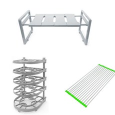 LIVING HAPPY 水槽 600 + 水槽卷架 14 卷綠色 + 新平底鍋收納盒, 灰色