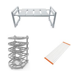 LIVING HAPPY 寬度可調置物架+10條鐵條捲式隔板, 灰色