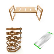 리빙해피 싱크인600 + 싱크롤선반 10롤 그린 + 뉴 후라이팬 정리대, 우드, 1개