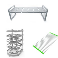LIVING HAPPY 水槽 1200 + 水槽卷架 14 卷綠色 + 新平底鍋收納盒, 灰色
