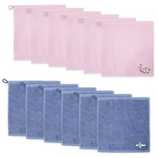 송월타월 솔리드 캐릭터 고리 타올 6p 분홍 + 솔리드 캐릭터 고리 타올 6p, 파랑, 1세트