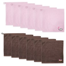 Songwol 松月 可愛圖案刺繡小方巾 12件組, 粉色, 棕色, 1套