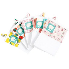 Coney Island 女童拼接圖案印花掛繩毛巾組 Dr款 5入, 檸檬款+草莓款+雨天款+粉色三角形款+花朵款, 1組