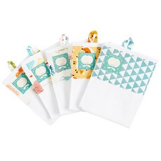 Coney Island 男童拼接圖案印花掛繩毛巾組 Ar款 5入, 動物款+雨天款+麋鹿款+狐狸款+三角形款(藍色), 1組