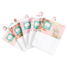 Coney Island 女童拼接圖案印花掛繩毛巾組 FR款 5入, 長頸鹿款+粉色小兔款+粉色格紋款+粉色三角形款+粉色小貓款, 1組