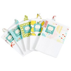 Coney Island 男童毛巾組 5入, 綠色圓點款+貓咪款+雨天款+麋鹿款+檸檬款, 1組