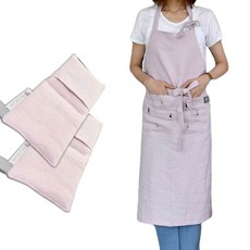 BELLELIFE 女士亞麻刺繡圍裙+亞麻迷你廚房手套 粉色, 1套, 粉色的