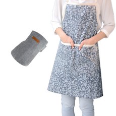 BELLELIFE Urban Flower防水圍裙+藏青水洗廚房手套, 1套, 混色