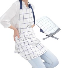 BELLELIFE 藍色格子防水圍裙+鉛筆格子廚房手套, 1套, 混色