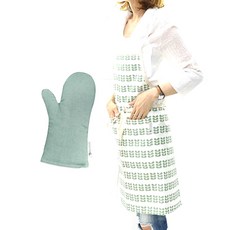 BELLELIFE 防水圍裙 + 亞麻薄荷綠烤箱手套, 1套, 混色