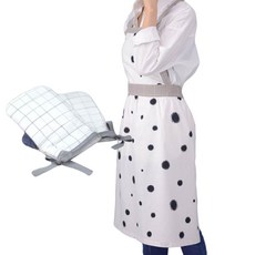 BELLELIFE Mono Art圓點長版圍裙 + 鉛筆格紋廚房手套 2件組, 1套, 單一顏色