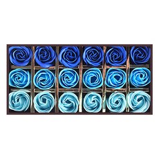 BlueMato Soap Rose 3 棕色盒裝肥皂玫瑰 18p, 藍色