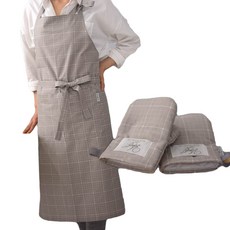 BELLELIFE Simple Grid 長圍裙 + 廚房手套 2入, 1套, 單色