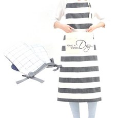 BELLELIFE Good Day Line 長圍裙 + 鉛筆格子廚房手套 2 件, 1套, 混色