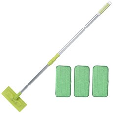 Catchmop 伸縮桿平板拖把+清潔墊 綠色 3入, 1套