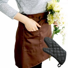 메종텍스타일 바리스타 앞치마 하프형 브라운 + 모던다이아 방염 오븐장갑, 혼합 색상, 1세트