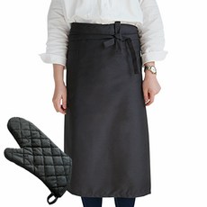 브랜드없음 메종텍스타일 바리스타 앞치마 롱형 + 모던다이아 방염 오븐장갑 앞치마세트, 차콜그레이, 1세트