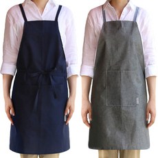 브링미 면 앞치마 + 방수 앞치마 2종세트, 네이비, 멜란지그레이 + 블루스트라이프, 1세트