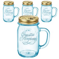 Bormioli Quadro 附蓋把手玻璃杯 藍色, 415毫升, 4件