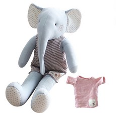 Hanz 大象娃娃 藍色+T恤 隨機出貨+條紋褲 深棕, 混色