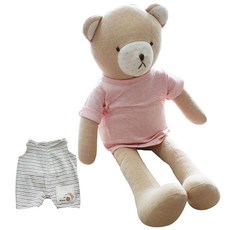 Hanz 熊棉質娃娃 棕色+條紋褲 綠色/棕色+T恤 隨機出貨, 混色