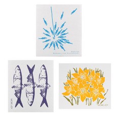 Kuu 抹布 3 件組 Singti 魚 + 鯡魚 + 水仙, 混色