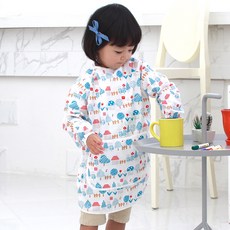 bebe chouette 孩童圖案印花長袖防水圍裙, 房子款