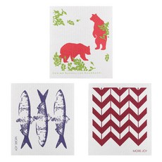 Kuu 芬蘭抹布3p套組熊+鯡魚+波浪紅, 混色