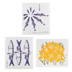 Kuu 芬蘭島抹布 3 件套 hauki 魚 + 鯡魚 + 水仙花, 混色