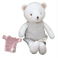 핸즈 오가닉 곰 밀크웅이 인형 아이보리 + 줄무늬 바지 그린 + 브라운 + 티셔츠 랜덤 발송, 혼합 색상, 1개