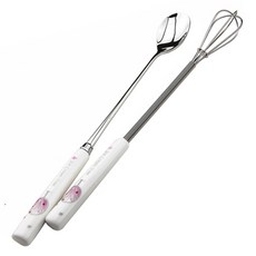 골든벨금속 아이스크림 아이스크림 도자기 롱스푼 + 미니거품기, 혼합 색상, 1세트