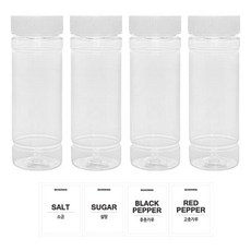 홈앤라이프 투명원형 PET 양념통 세트, 1세트, 양념통 140ml x 4p + 흰색캡 4p + 스티커 4p(소금 + 설탕 + 후추 + 고춧가루)