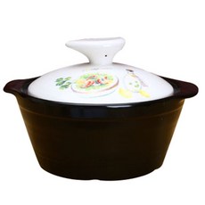 LKmade 韓式傳統雙耳陶瓷砂鍋+田園沙拉印花鍋蓋組, 混色, 14.5 厘米