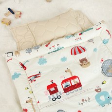 EziBaby 童款棉質素色薄墊+滿版動物印花午睡被+一般枕芯組, 米色